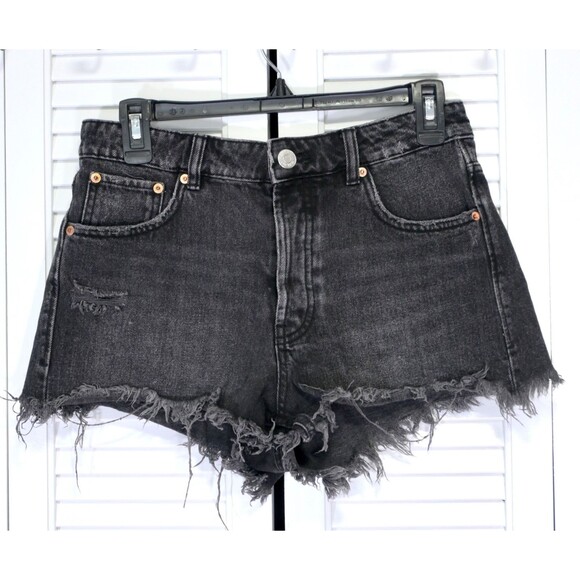 Zara Pants - ZARA Black Denim Shorts Women’s US 4 Distressed Raw Hem High Rise Cut Off Jeans